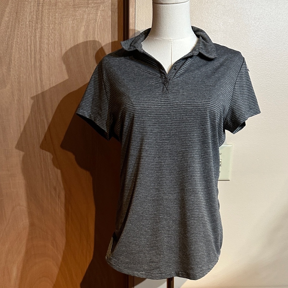 Eddie Bauer Charcoal Striped Short Sleeve Polo